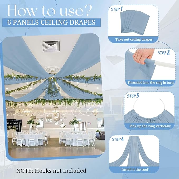 6 Panels Dusty Blue Ceiling Drapes - Image 9