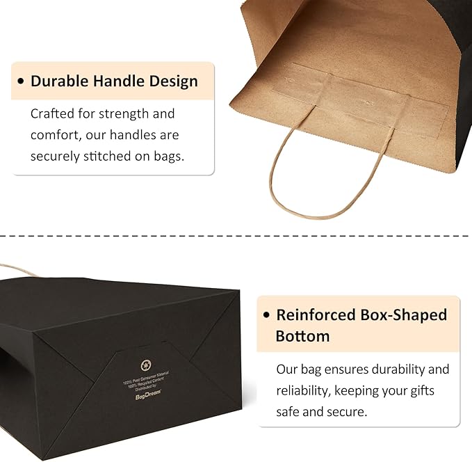 BagDream 100Pack 10x5x13 Black Paper Bags - Image 3