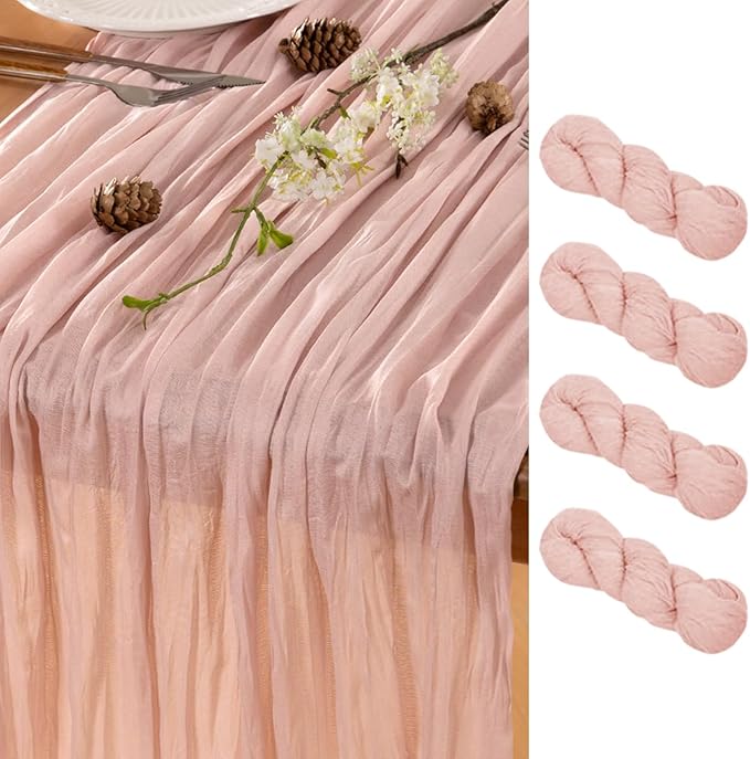 Dusty Pink Table Runner Cheesecloth Table Runner 4 Pack 10FT Rustic Spring by LINXTAR