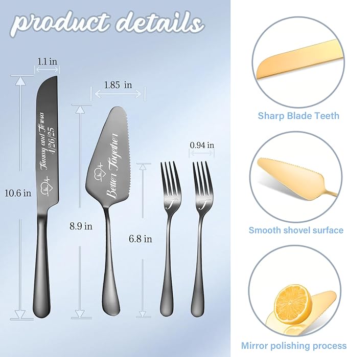 Personalized Wedding Cake Knife and Server Set, Custom Names Cake Cutting Set - Image 3