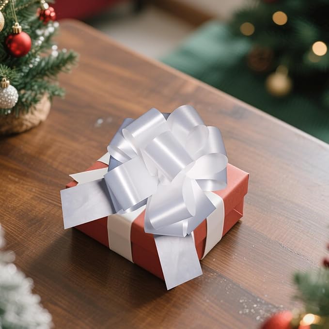 6 Pcs 6 Inch White Pull Bows, Gift Wrapping Baskets Wedding Christmas Party - Image 5