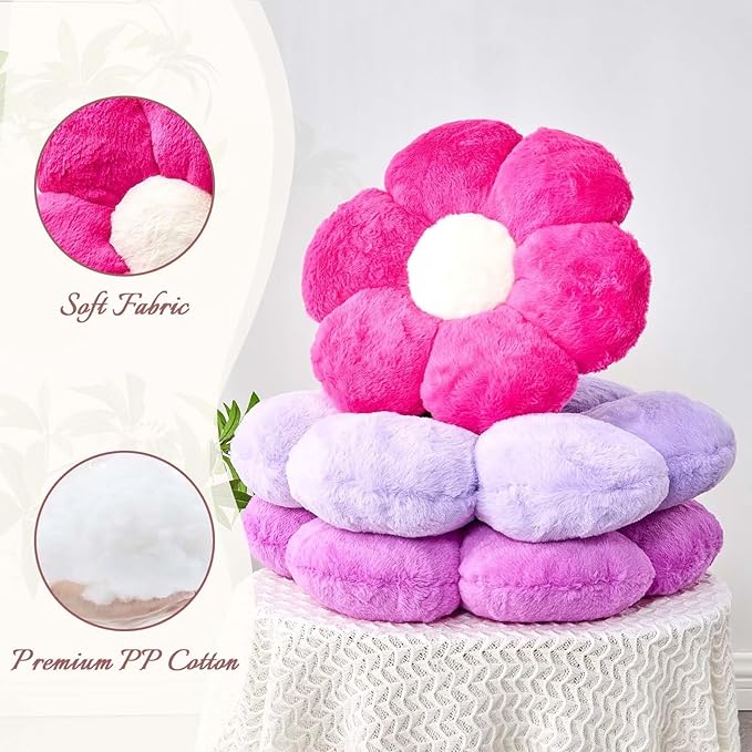 Purple Flower Pillow, 17.7" Flower Shaped Plush Decorative Throw Pillow - Image 4