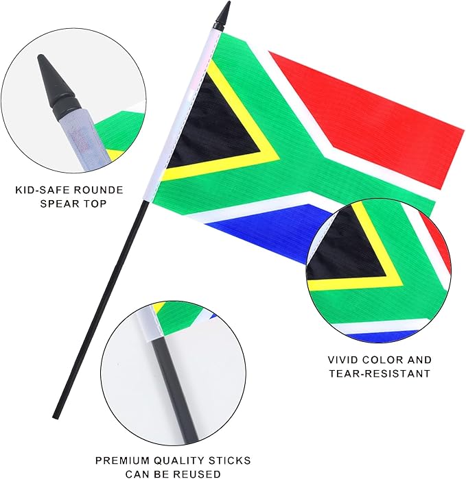 South Africa Desk Flag 12" Solid Pole Deluxe Set South African Flags Banner - Image 4