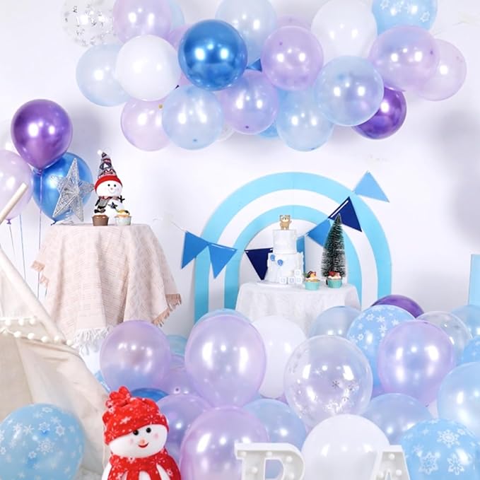 Paready Frozen Balloons Set, 12 Inch Metallic Pearl Light Purple Blue White - Image 2