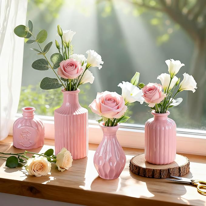 Baby Pink Glass Bud Vases Set of 12, Mini Flower Vase - Image 5