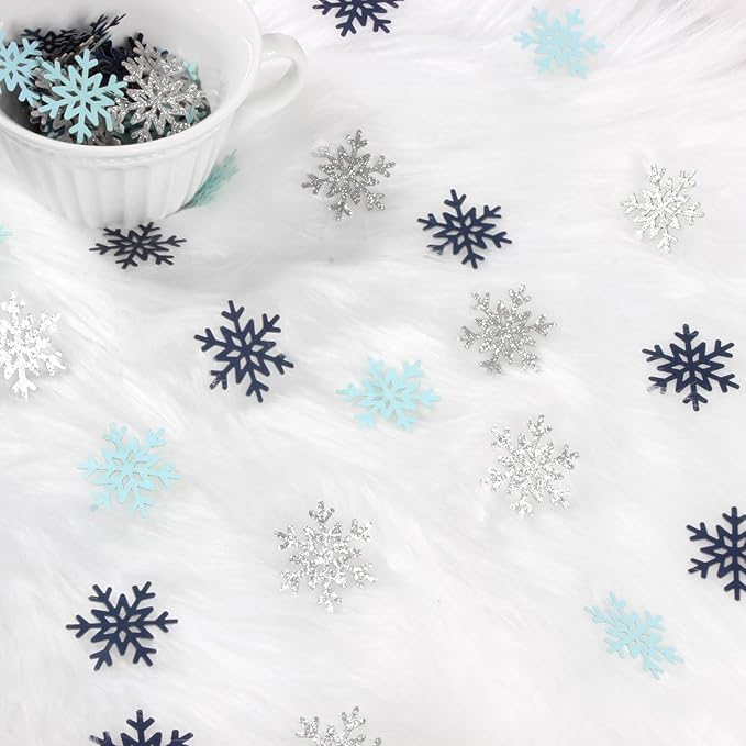 200PC Blue Silver Snowflakes Confetti Winter Wonderland Baby Shower Decorations - Image 3