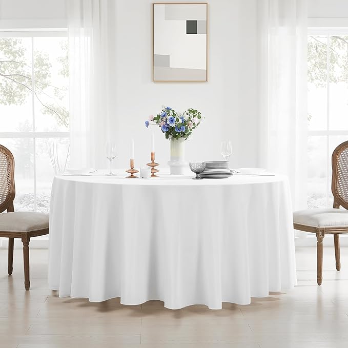 Round Tablecloth 120 Inch 2 Pack White Tablecloths Washable Decorative Linen - Image 3