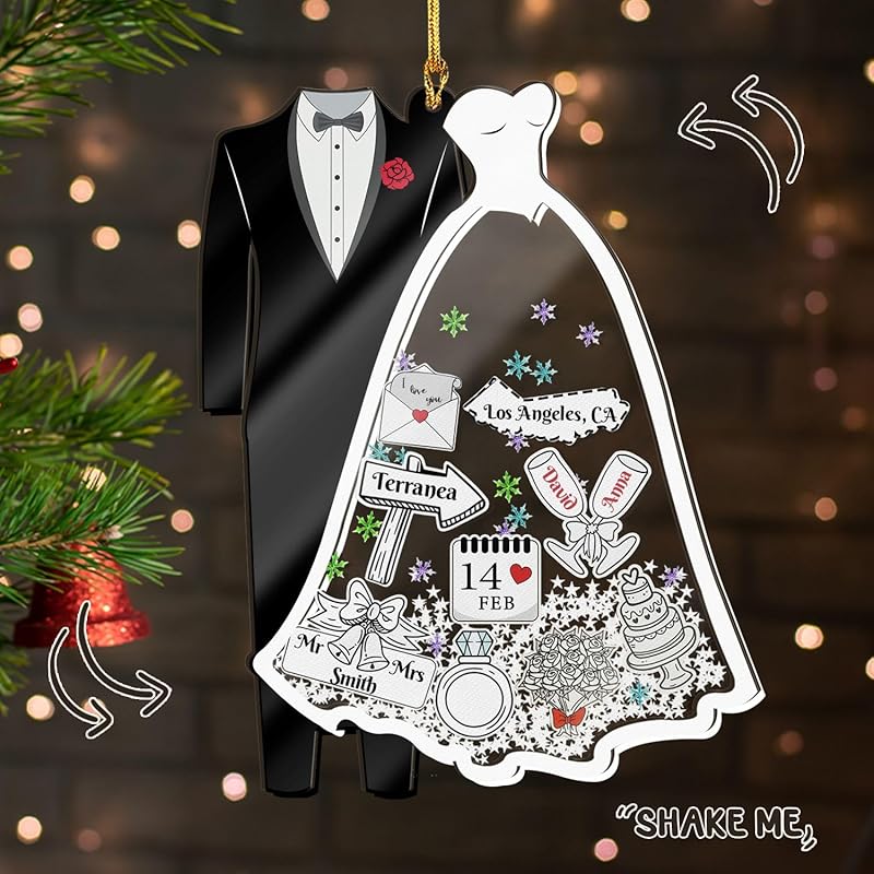 Personalized Wedding Shake Ornament, Custom Bride and Groom Christmas Ornament - Image 6