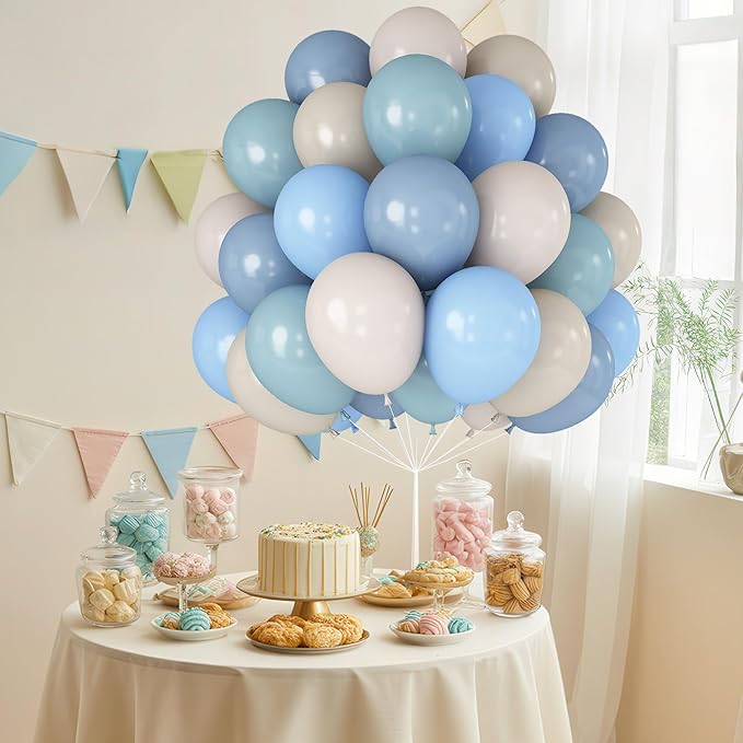 Dusty Blue and White Balloons Haze Pastel Blue Beige Balloon 12inch 60pcs Sand - Image 8