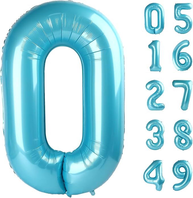 Pearl Blue 0 Number Balloon, Pearl Blue 40 Inch 0 Number Balloons, 0 Decorations by Upgesy