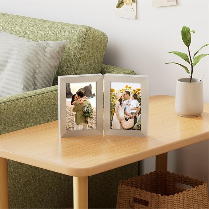 decorUhome Double 4x6 Picture Frame Vertical, Engineered Wood Bifold Photo Frame - Image 6