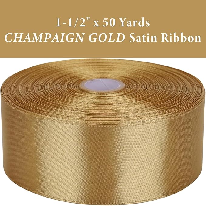1-1/2" x 50 Yards Champaign Gold Satin Ribbon Single Faced Fabric Ribbons - Image 3