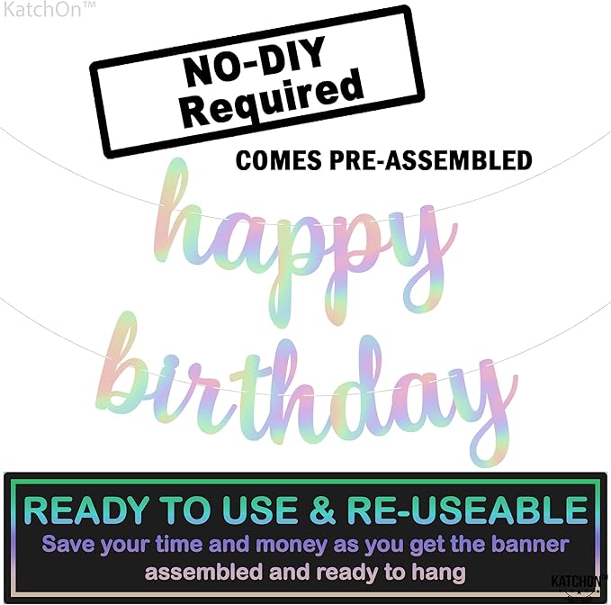 KatchOn, Pre-Strung Iridescent Happy Birthday Banner - Image 4