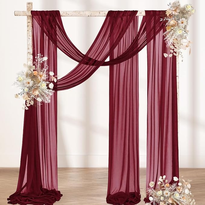 MLMW Christmas Wedding Arch Draping Fabric 2 Panels 29" x 20Ft Burgundy Sheer - Image 5