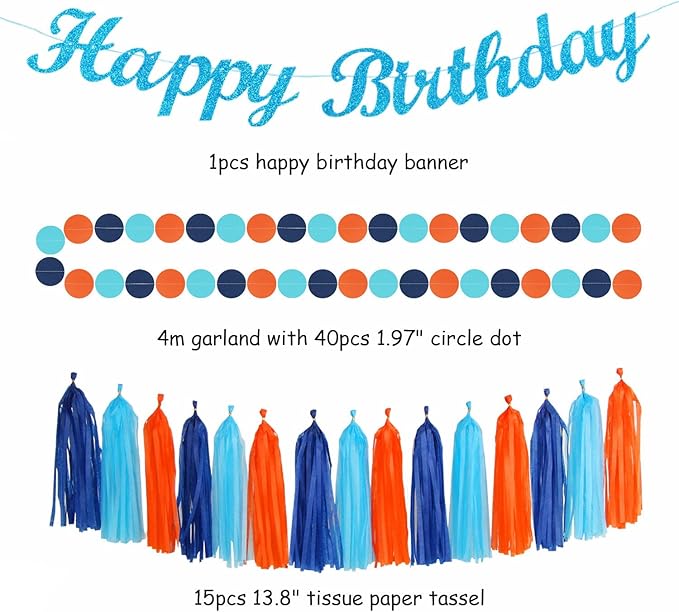 Royal-Navy Blue Orange Happy-Birthday Party-Decorations - Image 3