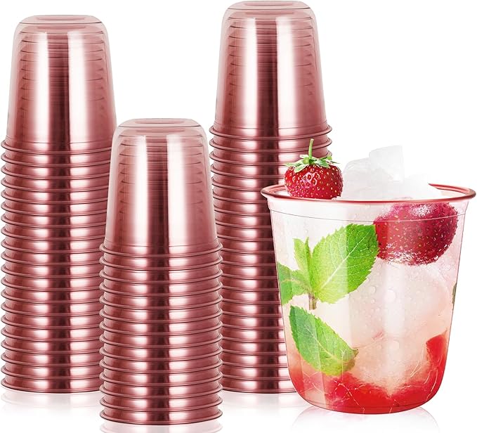 50 Pcs 12oz Crystal Pink Party Cups Disposable Plastic Cocktail Cups Plastic by RMERVE