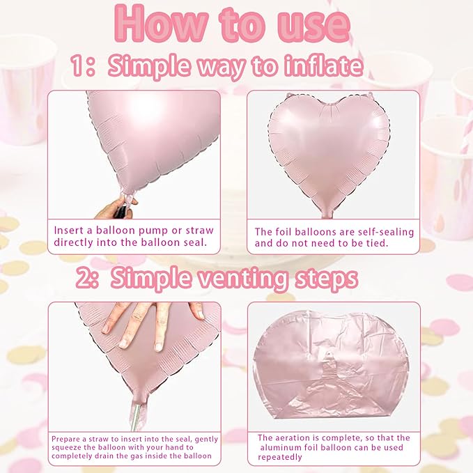 Pink Heart Ballloons, 18 Inch Pastel Pink Foil Love Heart Shaped Balloons 12Pcs - Image 3