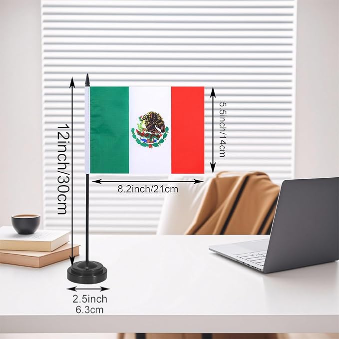 Mexico Desk Flag 12" Solid Pole Deluxe Set Mexican Flags Banner Mini Small - Image 2