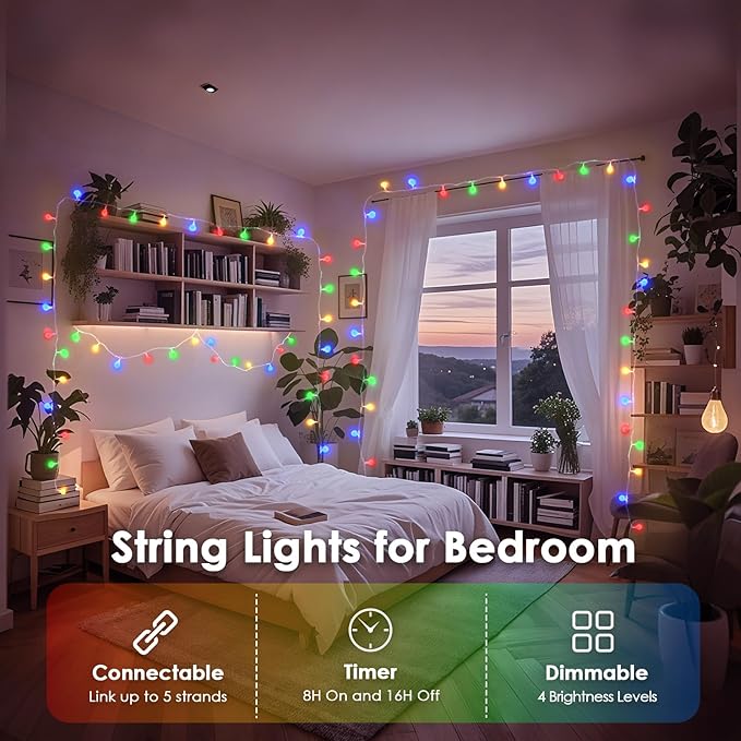 LORRYTE Connectable 100LED Christmas Lights Outdoor Indoor - 43FT Multicolor - Image 5