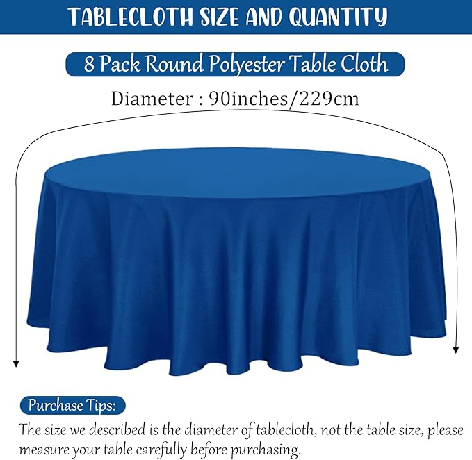 8 Pack Premium Round Tablecloth 90 Inch Round Table Covers Washable Polyester - Image 2