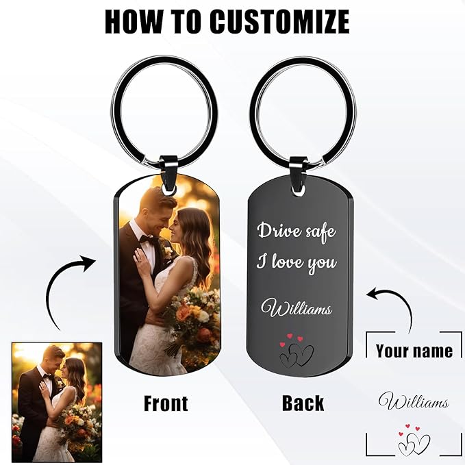 Custom Keychain with Picture, Personalized Keychain with Engraving Photo/Text - Image 2