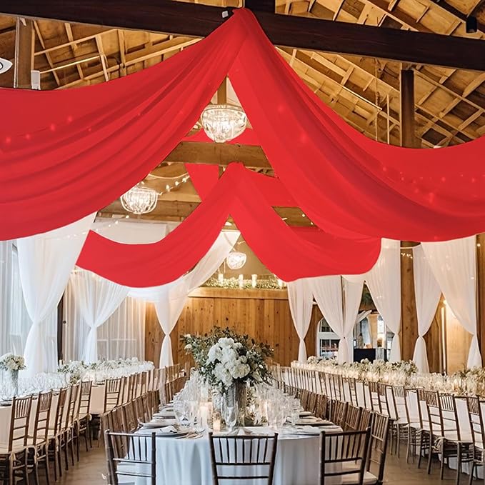 6 Panels Red Ceiling Drapes for Wedding 5ftx10ft Chiffon Fabric Arch Draping - Image 8