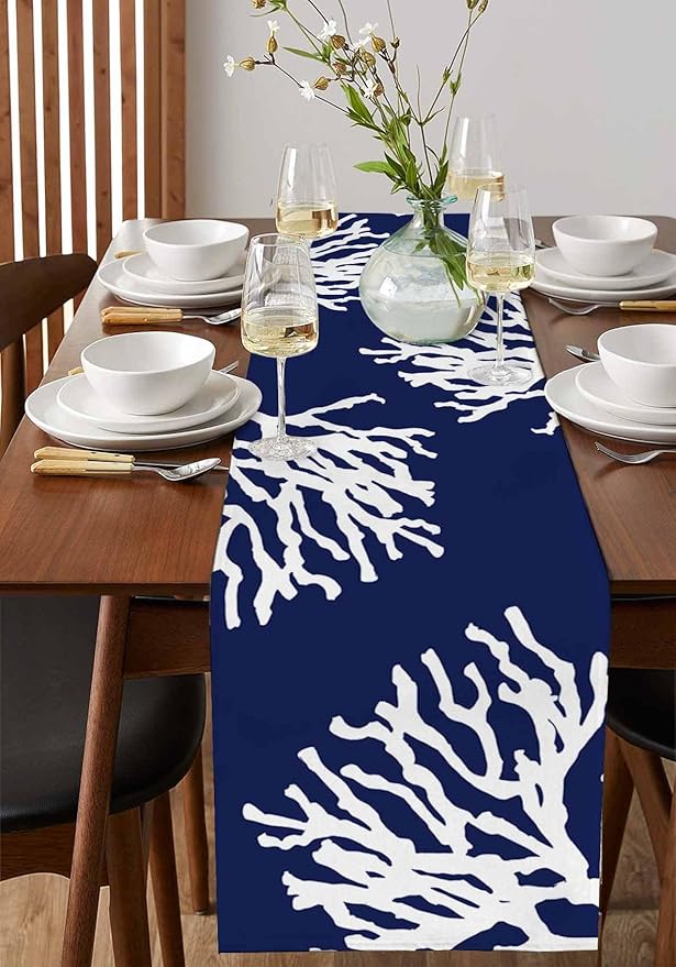 Coastal Coral Cotton Linen Table Runner - Image 2