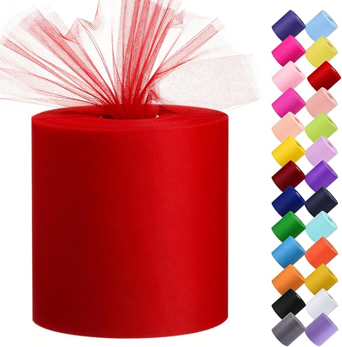 Tulle Fabric Roll, 6” by 200 Yards Tulle Organza Fabric Spool by ICOSHOW