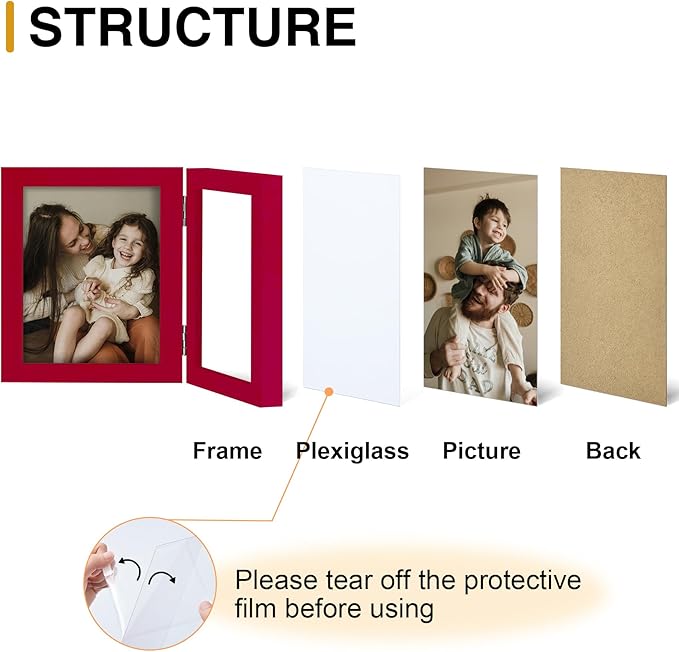 decorUhome Double 4x4 Picture Frame Vertical, Engineered Wood Bifold Photo Frame - Image 3