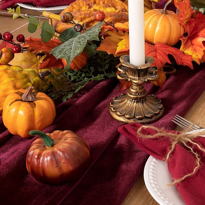Burgundy Velvet Table Runner 3 Pack Fall Thanksgiving Red Table Runners 20 x - Image 6