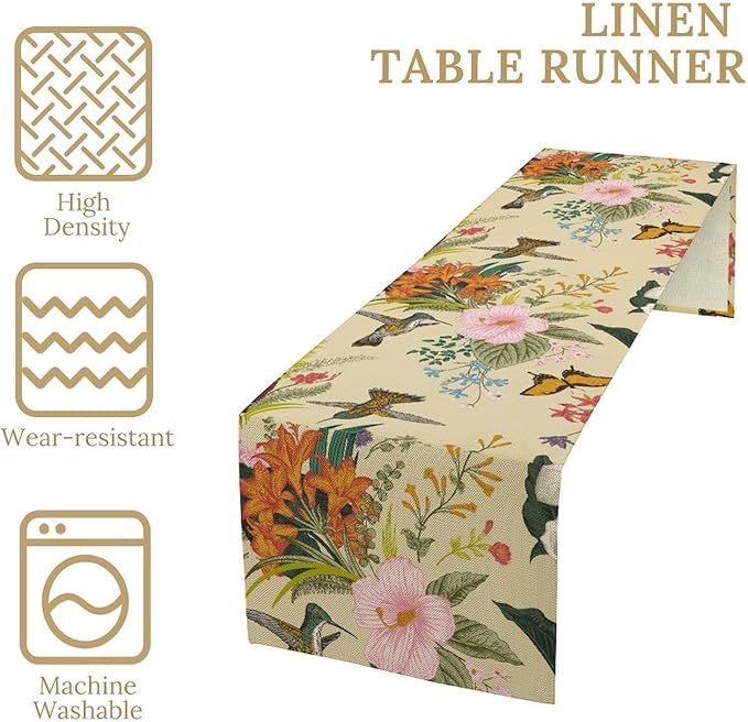 Brown Bird Floral Table Runner Spring Flower Kitchen Table Decoration Suitable - Image 5