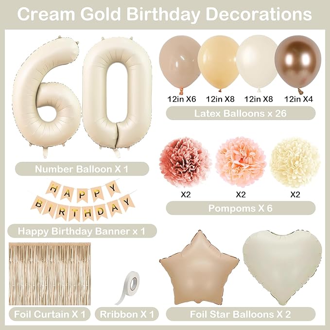 Beige 60th Birthday Decorations - Image 4