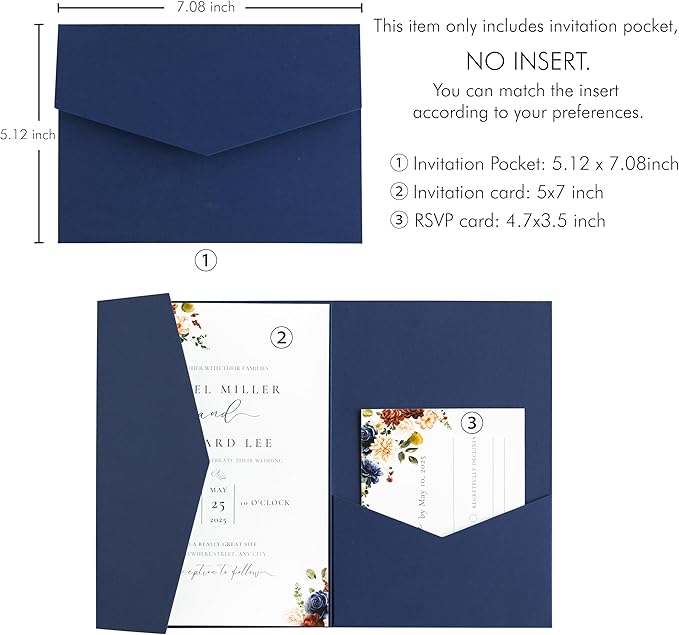 20 PCS Navy Blue Tri-fold Laser Cut Wedding Invitation Pockets - Image 2