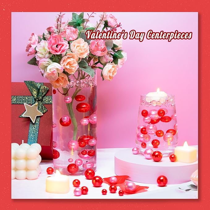 300Pcs Vase Filler Red Pink No Hole Faux Pearl Beads - Image 4