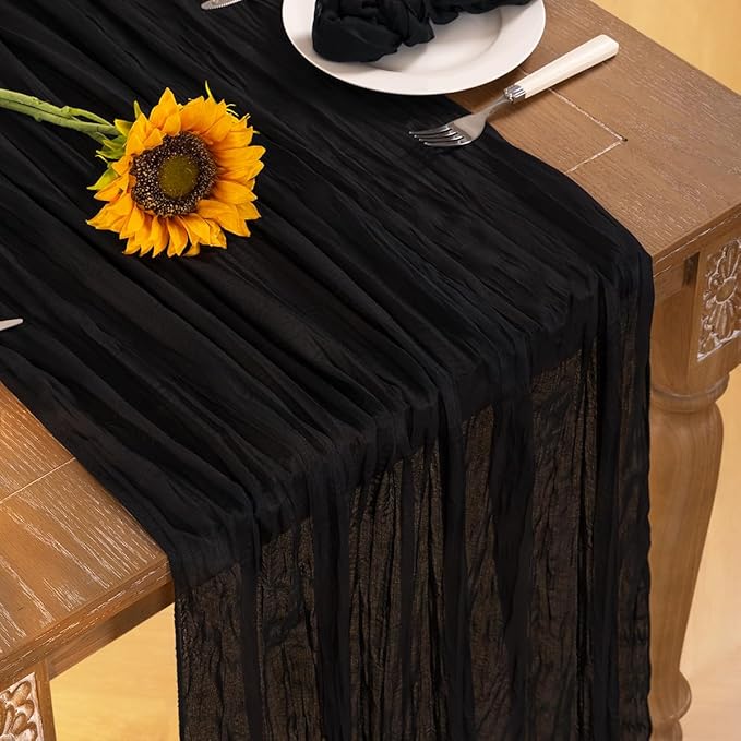 Black Halloween Table Runner 6 Pack Black Cheesecloth Table Runners 120 Inches - Image 5