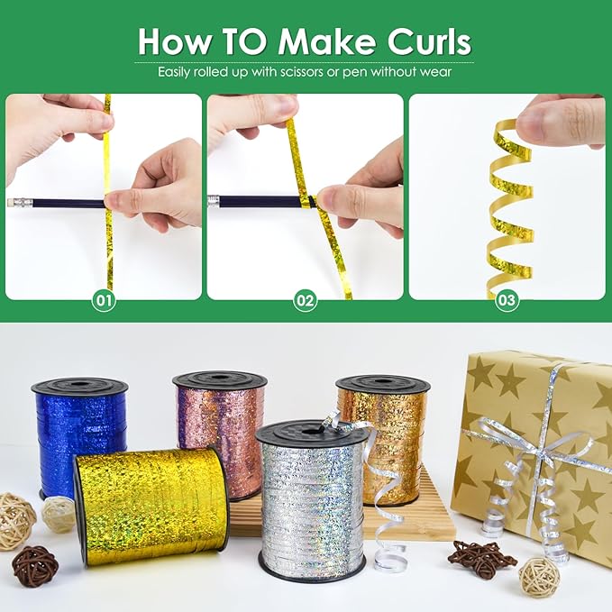 Green Curling Ribbon 500 Yard, Shiny Metallic - Image 3
