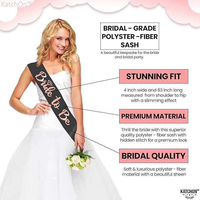 KatchOn, Rose Gold Bride To Be Sash and Bride Headband - Image 3