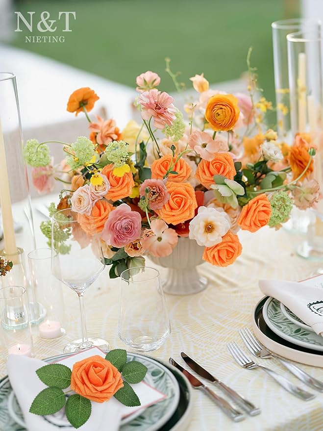 N&T NIETING Artificial Flowers Glowing Burnt Orange Flowers Foam 25pcs Glitter - Image 5