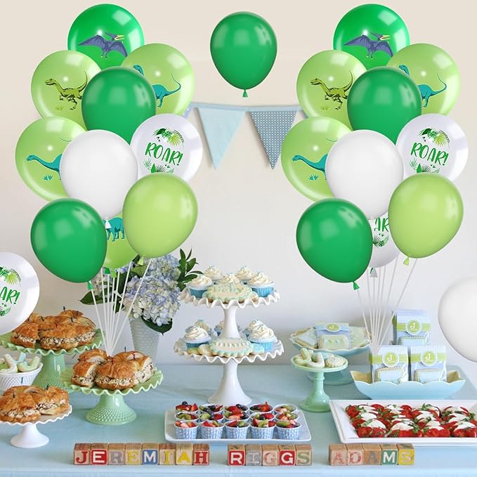 Dinosaur Balloons, 12 Inch Dino Printed Balloons Green White Lime Green Latex - Image 6