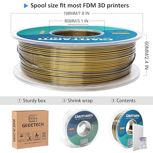 GIANTARM Dual Color PLA Filament, Silk PLA Filament 1.75mm +/-0.02mm, 1KG Spool - Image 6