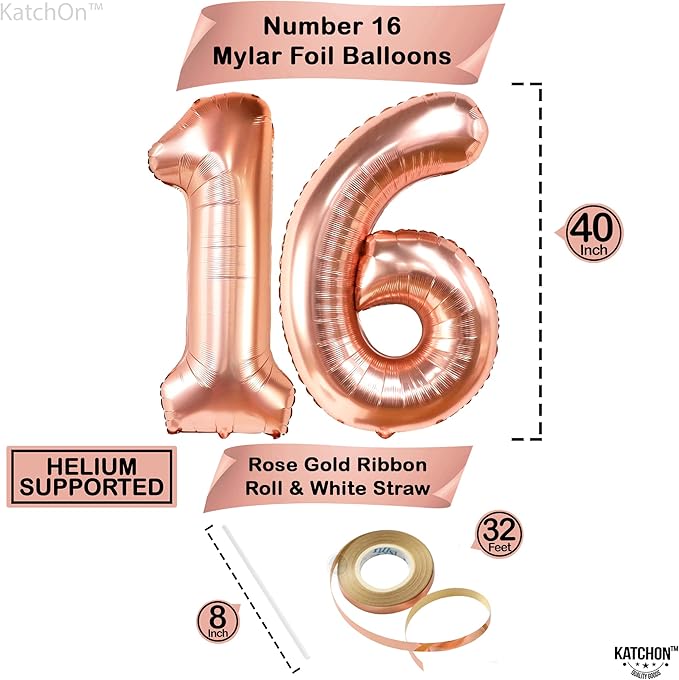 KatchOn, Rose Gold 16 Balloon Numbers - Image 3