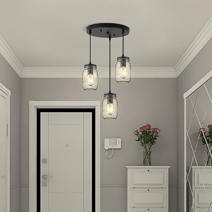 Kitchen Island Light, Adjustable Pendant Lighting, Glass Mason Jar Hanging Lamp - Image 7