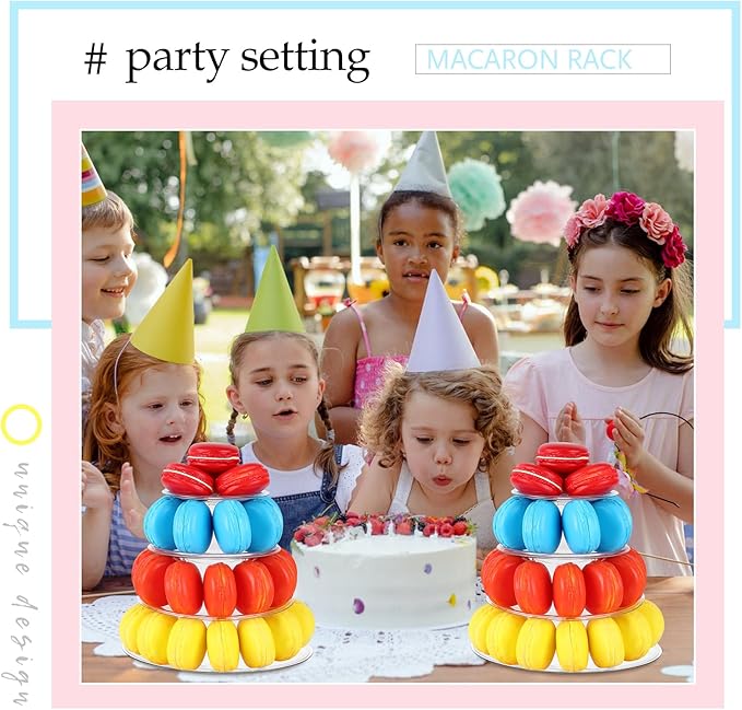 Juexica 4 Pcs Round Macaron Display Tower Stand 4 Tiers Plastic Cake Rack - Image 6