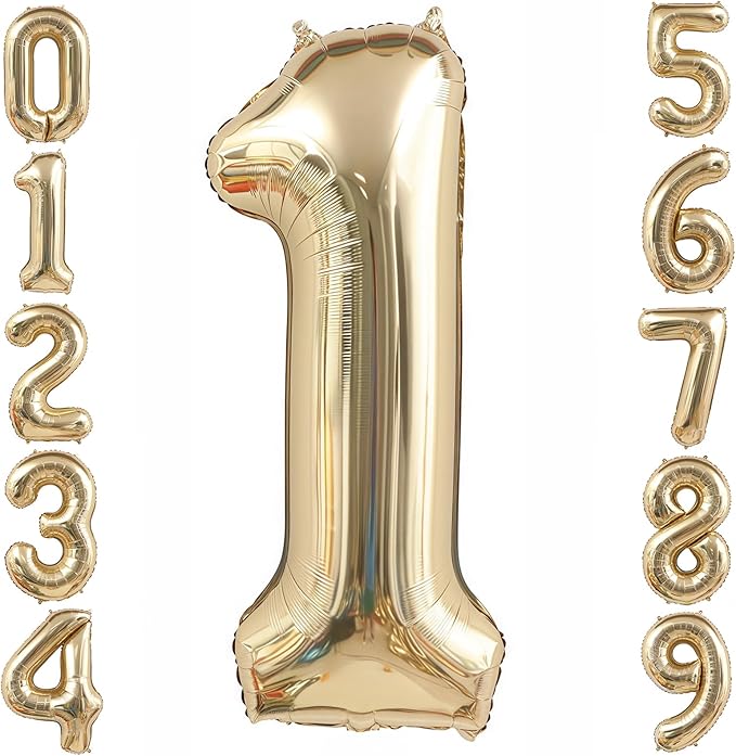 Champagne Gold 1 Balloon, 40 Inch Light Gold Number 1 Balloon Big Foil Mylar by BBPOOL