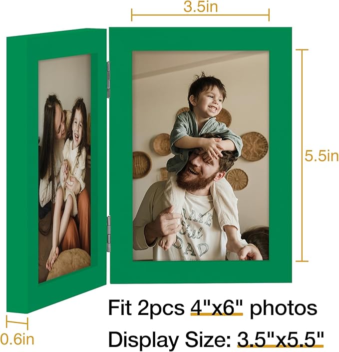 decorUhome Double 4x6 Picture Frame Vertical, Engineered Wood Bifold Photo Frame - Image 4