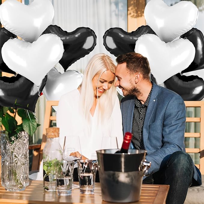 24 Inch Black White Heart Balloons - Image 6