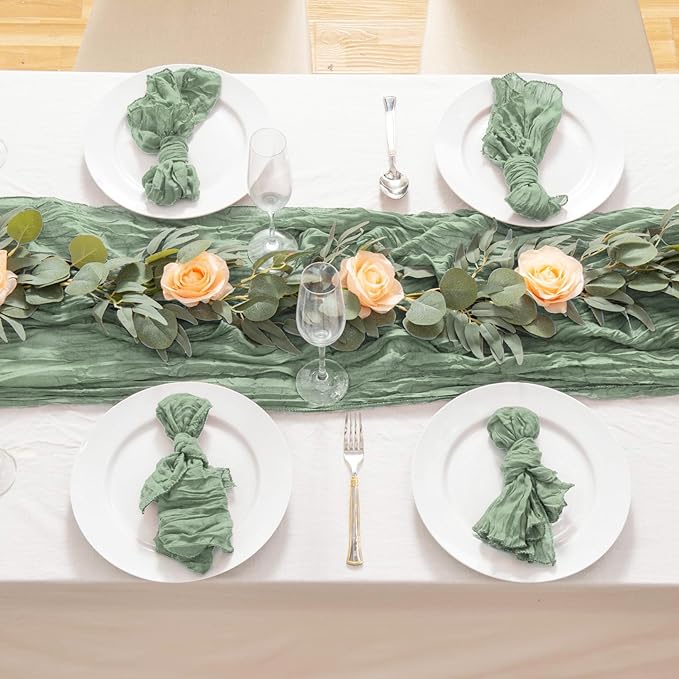 8 Pack 10Ft Sage Green Cheesecloth Table Runner 35x120 inch Boho Gauze Cheese - Image 3