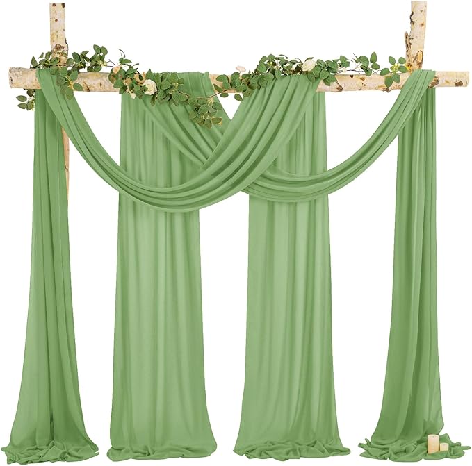 Wedding Arch Drapes, 4 Panels 28" x 20ft Sage Green Sheer Chiffon Curtains - Image 5