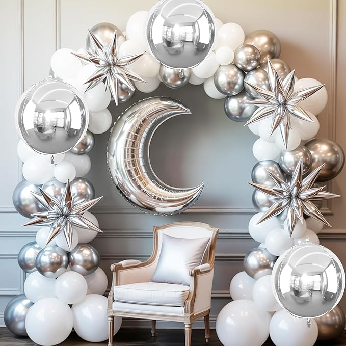 6Pcs Silver Foil Balloons, 22Inch Silver 4D Round Ball Balloon and Explosion - Image 6