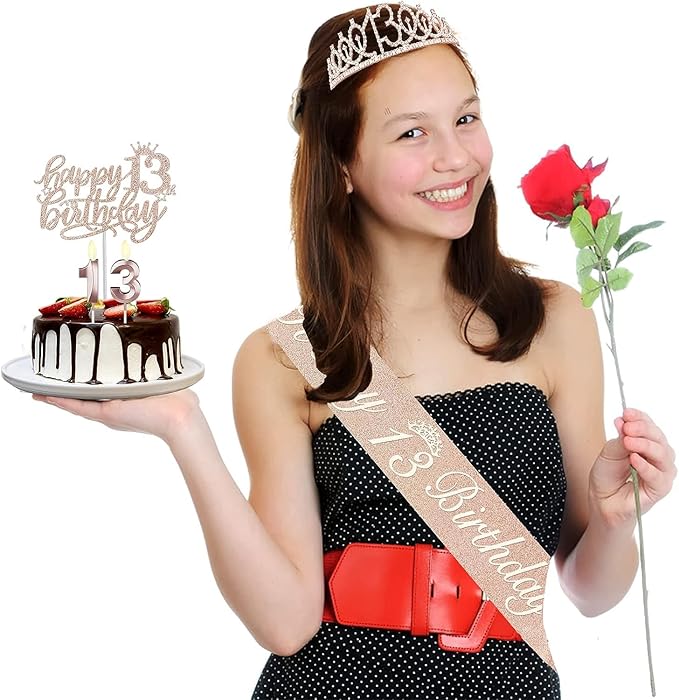 13th Birthday Decorations for Girls, Including Sash, Crown/Tiara, Candles and - Image 3